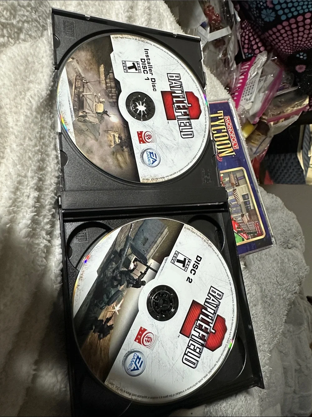 Battlefield 2 -Video Game(disc #4 missing)& Monopoly TYCOON(case broken)